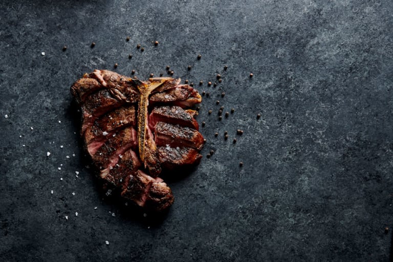 Food photography of t-bone steak