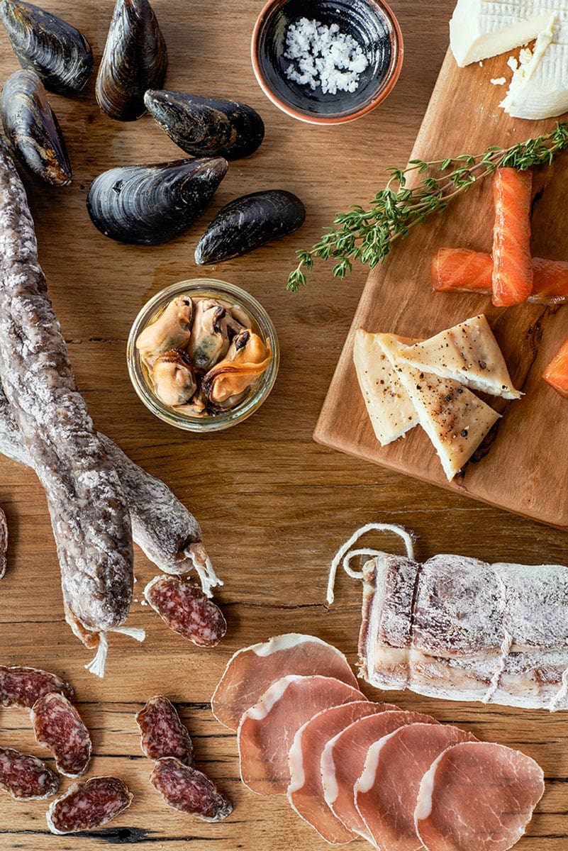 food photography of cured meats
